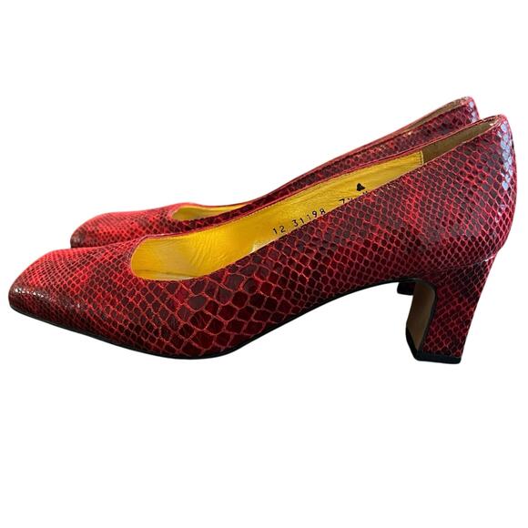 Vintage Timothy Hitsman Red Reptile Print Leather Heels Women’s Size 7.5M Italy - Picture 4 of 9